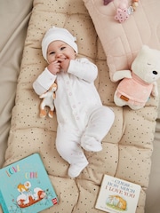 JoJo Maman Bébé Pink Heart Embroidered Cotton Baby Sleepsuit - Image 2 of 4