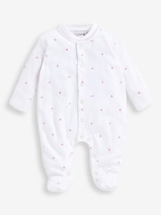 JoJo Maman Bébé Pink Heart Embroidered Cotton Baby Sleepsuit - Image 3 of 4