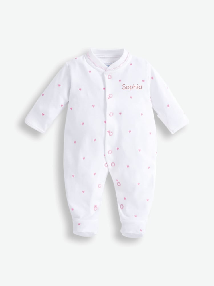 JoJo Maman Bébé Pink Heart Embroidered Cotton Baby Sleepsuit - Image 4 of 4