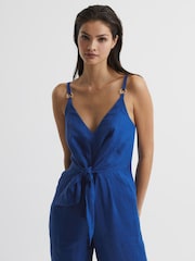 Reiss Bright Blue Ana Linen Jumpsuit - Image 3 of 7