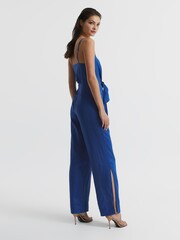 Reiss Bright Blue Ana Linen Jumpsuit - Image 5 of 7
