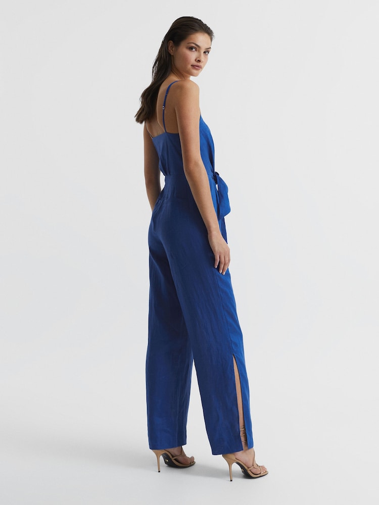 Reiss Bright Blue Ana Linen Jumpsuit - Image 5 of 7