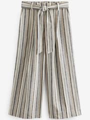 White/Blue Stripe Linen Blend Tie Waist Crop Trousers - Image 4 of 4