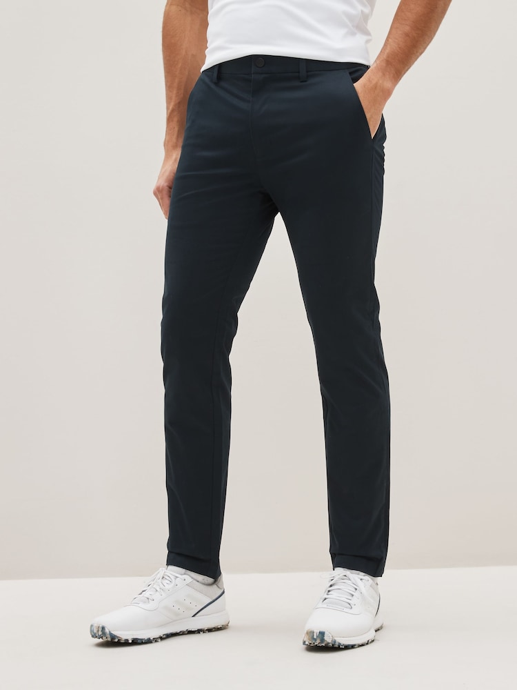 Navy Blue Slim Fit Shower Resistant Golf Stretch Chino Trousers - Image 2 of 9