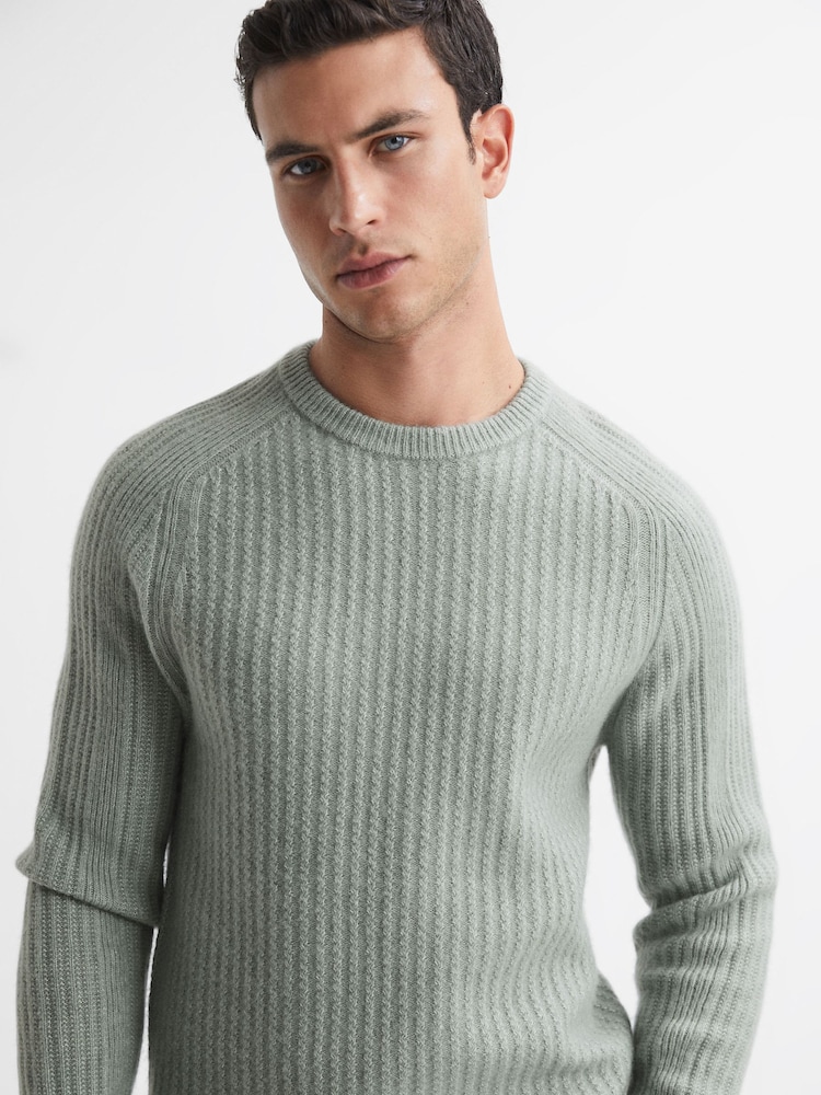 Reiss Sage Millerson Wool-Cotton Textured Crew Neck Jumper - Image 1 of 5