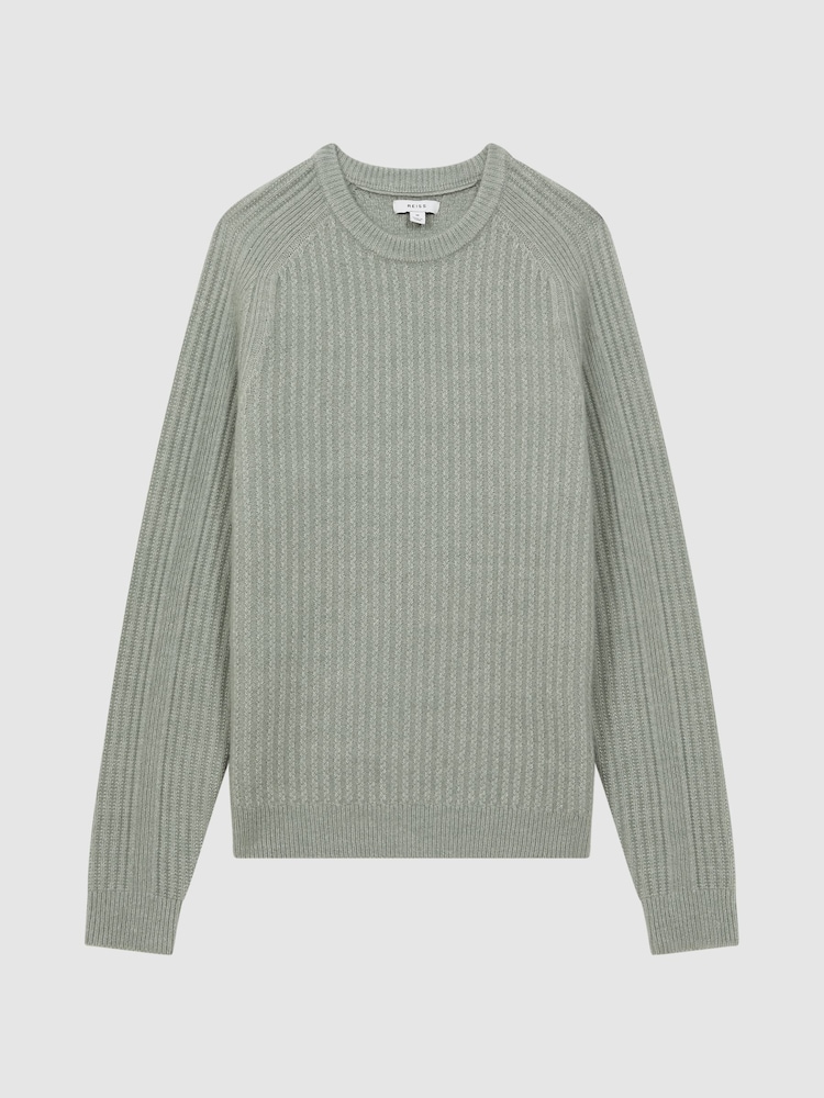 Reiss Sage Millerson Wool-Cotton Textured Crew Neck Jumper - Image 2 of 5