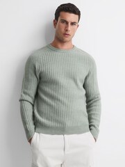 Reiss Sage Millerson Wool-Cotton Textured Crew Neck Jumper - Image 4 of 5