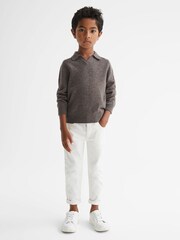 Reiss Mouse Melange Swift Senior Wool-Cashmere Blend Open Collar Polo - Image 1 of 6