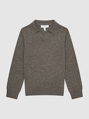 Reiss Mouse Melange Swift Senior Wool-Cashmere Blend Open Collar Polo - Image 2 of 6