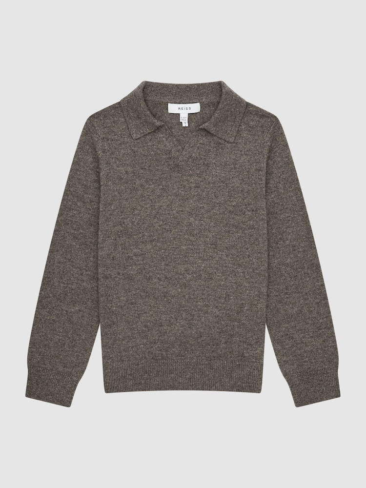 Reiss Mouse Melange Swift Senior Wool-Cashmere Blend Open Collar Polo - Image 2 of 6