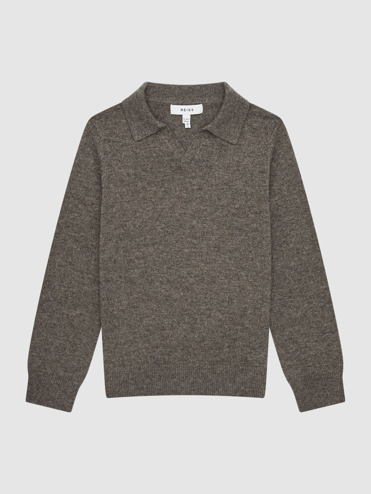 Reiss Mouse Melange Swift Senior Wool-Cashmere Blend Open Collar Polo - Image 2 of 6 Reiss Mouse Melange Swift Senior Wool-Cashmere Blend Open Collar Polo - Image 2 of 6