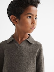 Reiss Mouse Melange Swift Senior Wool-Cashmere Blend Open Collar Polo - Image 3 of 6