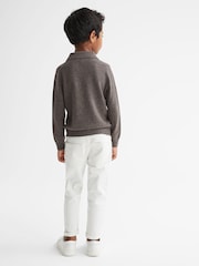 Reiss Mouse Melange Swift Senior Wool-Cashmere Blend Open Collar Polo - Image 4 of 6