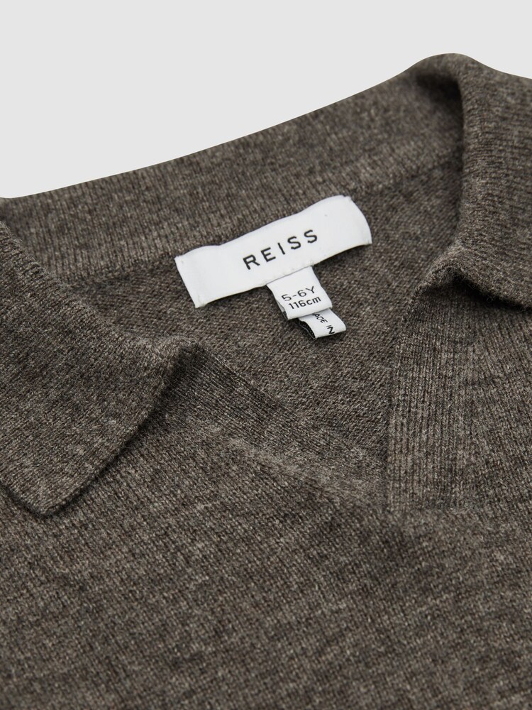 Reiss Mouse Melange Swift Senior Wool-Cashmere Blend Open Collar Polo - Image 6 of 6