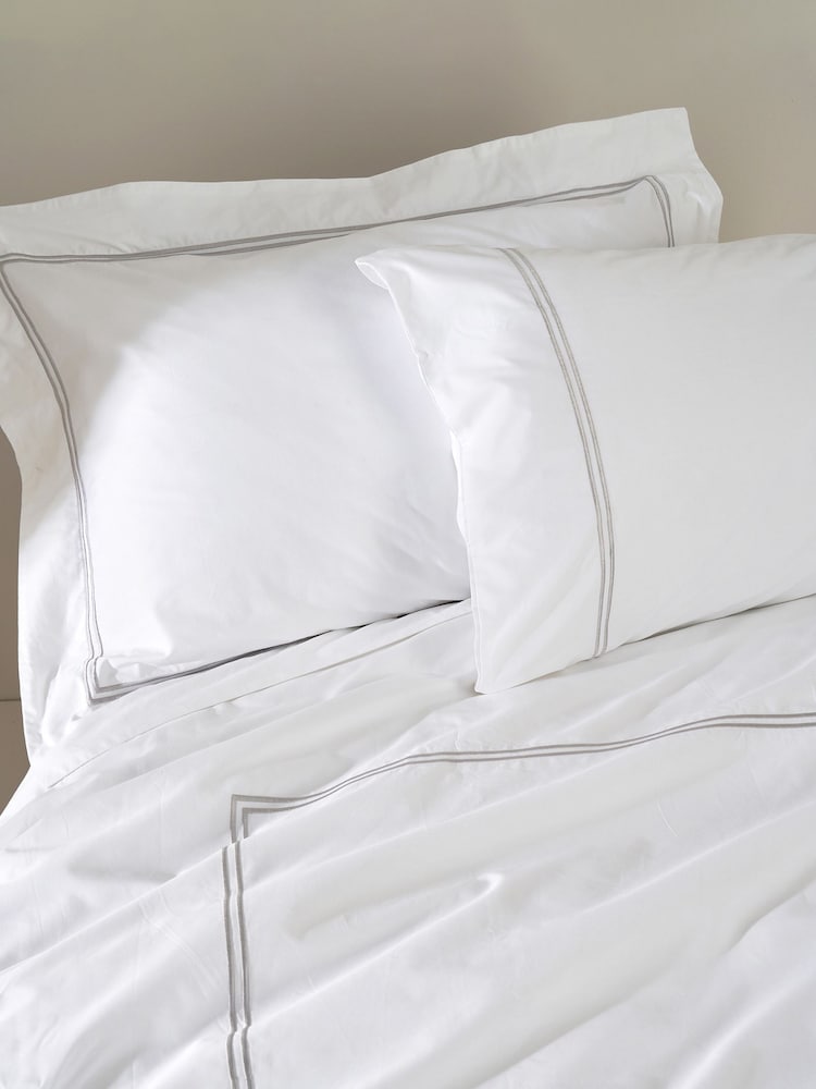 Truly Set of 2 White Satin Stitch Oxford 100% Cotton Pillowcases - Image 1 of 3
