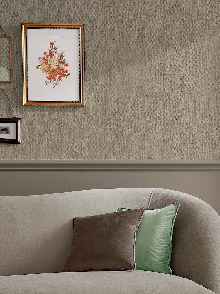 Graham & Brown Brown Twill Beige 10M Wallpaper - Image 1 of 3