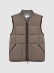 Reiss Mushroom Pilgrim Quilted Contrast Trim Gilet - Image 2 of 5
