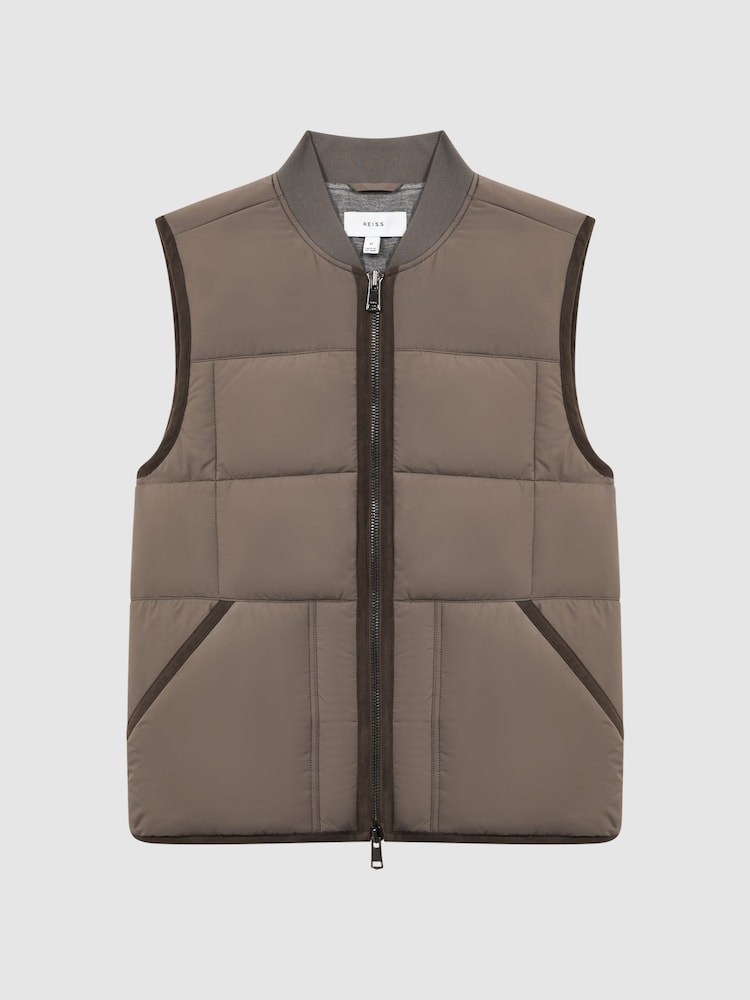 Reiss Mushroom Pilgrim Quilted Contrast Trim Gilet - Image 2 of 5