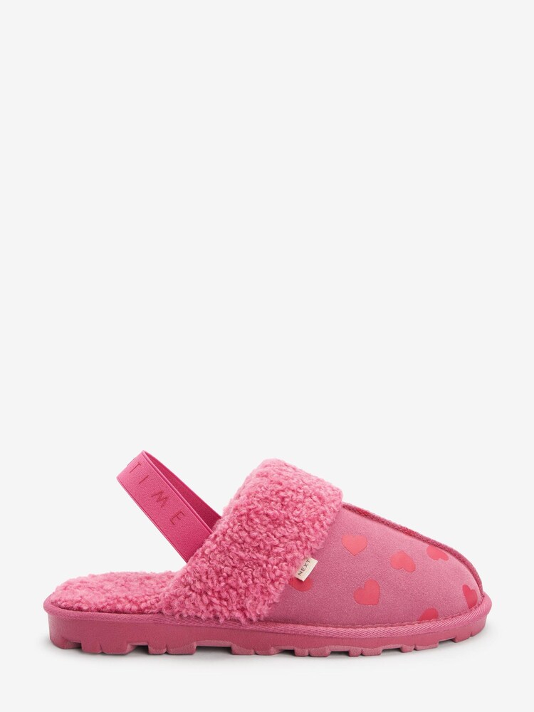Różowy z motywem serc - Suede Mule Slippers with Elastic Support - Image 4 of 7