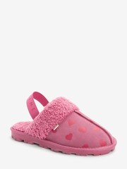 Pink Heart Suede Mule Slippers with Elastic Support - Image 5 of 7