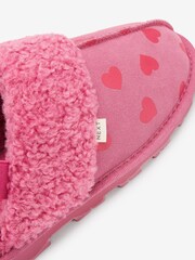 Pink Heart Suede Mule Slippers with Elastic Support - Image 7 of 7