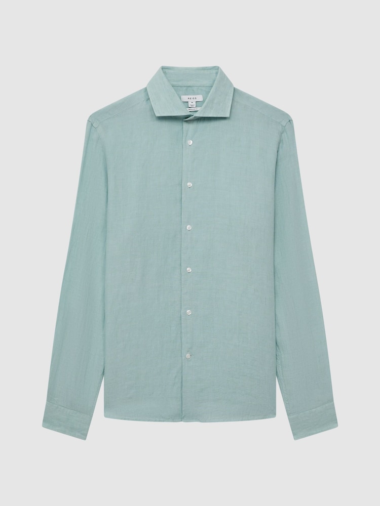 Reiss Aquamarine Ruban Linen Long Sleeve Shirt - Image 2 of 6