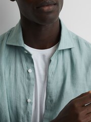 Reiss Aquamarine Ruban Linen Long Sleeve Shirt - Image 4 of 6