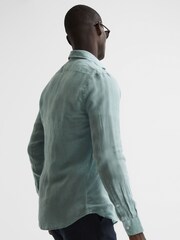 Reiss Aquamarine Ruban Linen Long Sleeve Shirt - Image 5 of 6