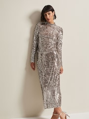 Phase Eight Natural Metallics Milani Sequin Pencil Midi Skirt - Image 3 of 6