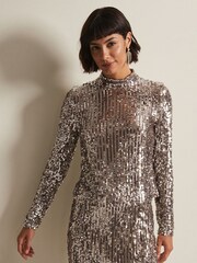 Phase Eight Natural Metallics Milani Sequin Pencil Midi Skirt - Image 4 of 6