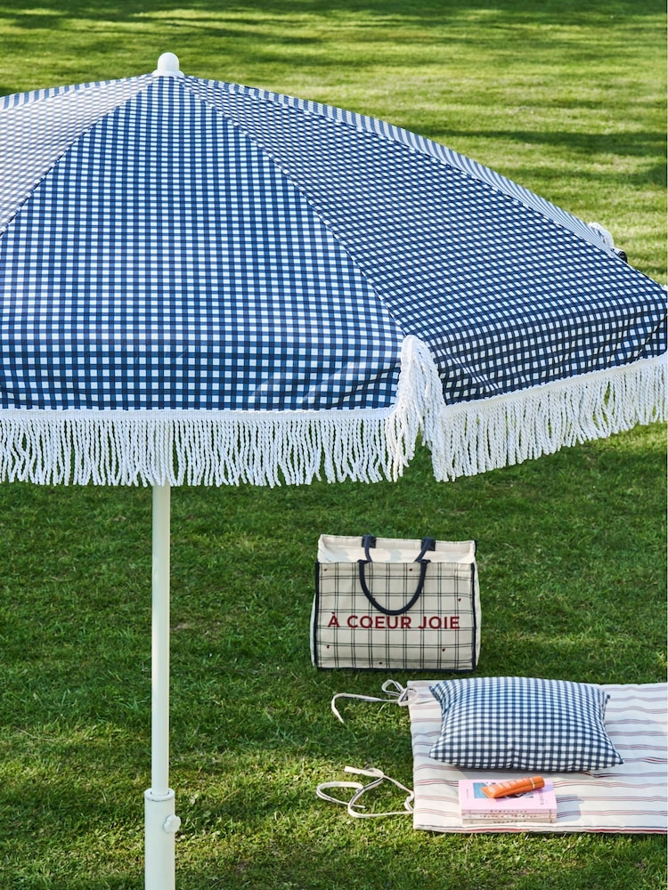 La Redoute Intérieurs White Blue Parasol with Fringe - Image 1 of 6