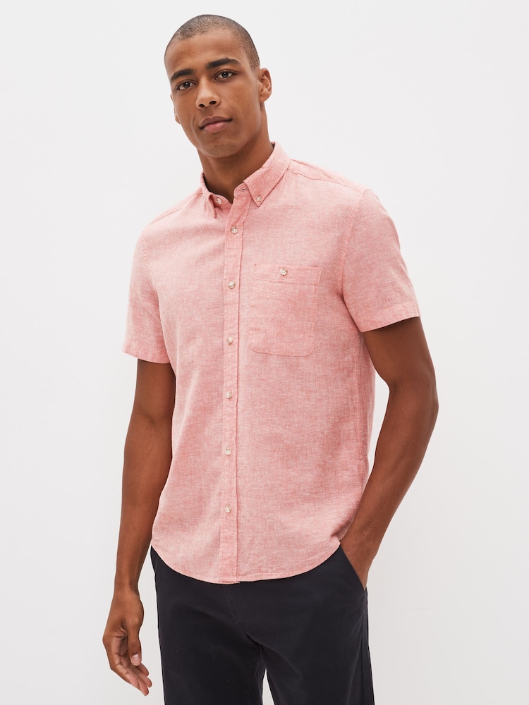 Light Pink Regular Fit Linen Blend Short Sleeve Shirt - Image 1 of 3