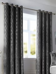 Curtina Grey Marco Geo Jacquard Eyelet Curtains - Image 1 of 1