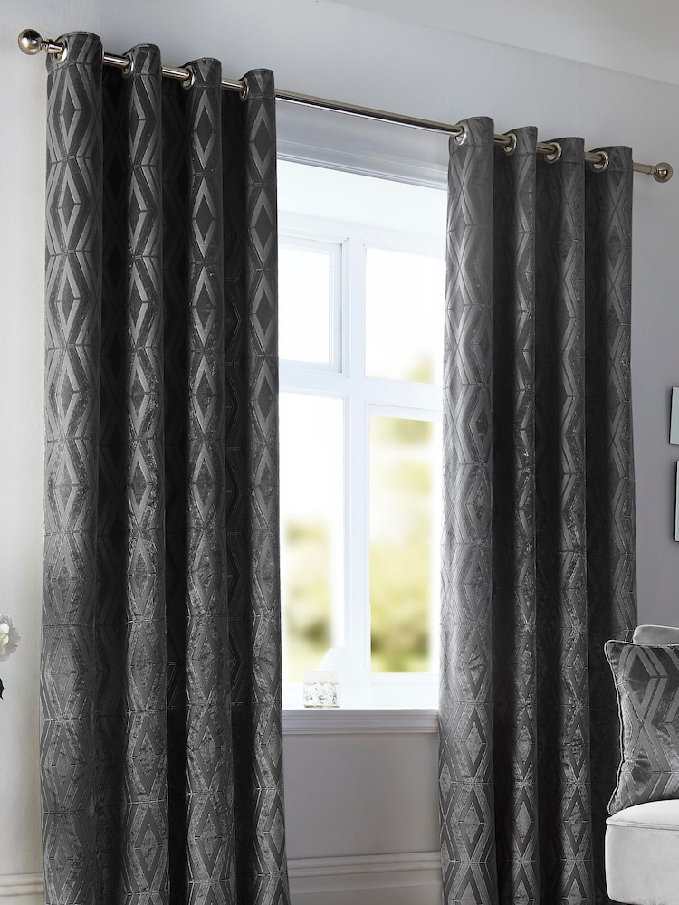 Curtina Grey Marco Geo Jacquard Eyelet Curtains - Image 1 of 1 Curtina Grey Marco Geo Jacquard Eyelet Curtains - Image 1 of 1