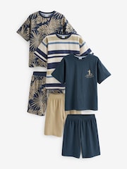 Navy Blue 100% Cotton Palm Print Short Pyjamas 3 Pack (3-16yrs) - Image 1 of 5