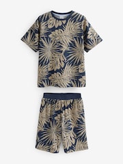 Navy Blue 100% Cotton Palm Print Short Pyjamas 3 Pack (3-16yrs) - Image 4 of 5
