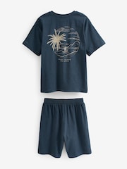Navy Blue 100% Cotton Palm Print Short Pyjamas 3 Pack (3-16yrs) - Image 5 of 5