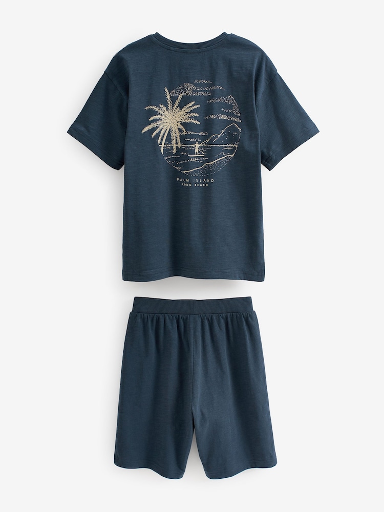 Navy Blue 100% Cotton Palm Print Short Pyjamas 3 Pack (3-16yrs) - Image 5 of 5 Navy Blue 100% Cotton Palm Print Short Pyjamas 3 Pack (3-16yrs) - Image 5 of 5