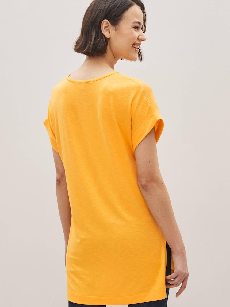 Yellow Lace Neck Short Sleeve Tunic - Image 2 of 4 Yellow Lace Neck Short Sleeve Tunic - Image 2 of 4