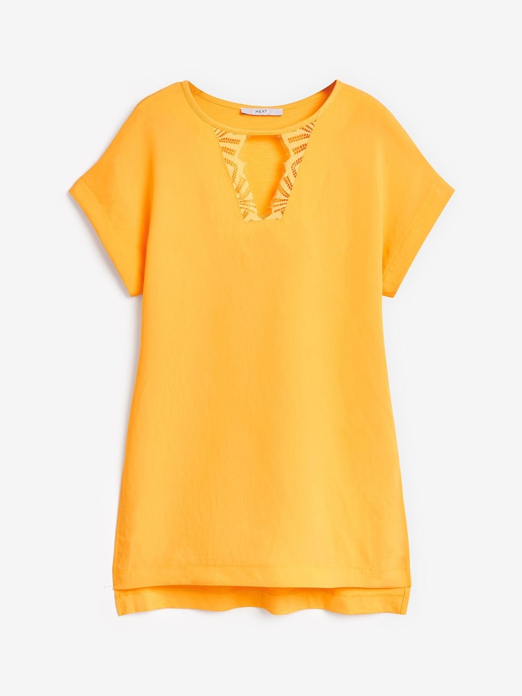Yellow Lace Neck Short Sleeve Tunic - Image 4 of 4 Yellow Lace Neck Short Sleeve Tunic - Image 4 of 4