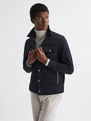 Reiss Navy Roddie Long Sleeve Quilted Hybrid Jacket - Image 1 of 5