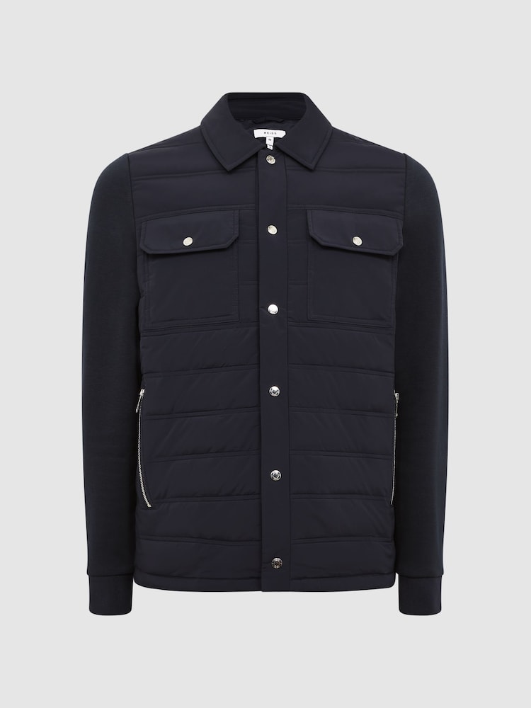 Reiss Navy Roddie Long Sleeve Quilted Hybrid Jacket - Image 2 of 5