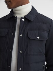 Reiss Navy Roddie Long Sleeve Quilted Hybrid Jacket - Image 4 of 5