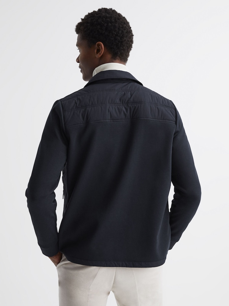 Reiss Navy Roddie Long Sleeve Quilted Hybrid Jacket - Image 5 of 5 Reiss Navy Roddie Long Sleeve Quilted Hybrid Jacket - Image 5 of 5