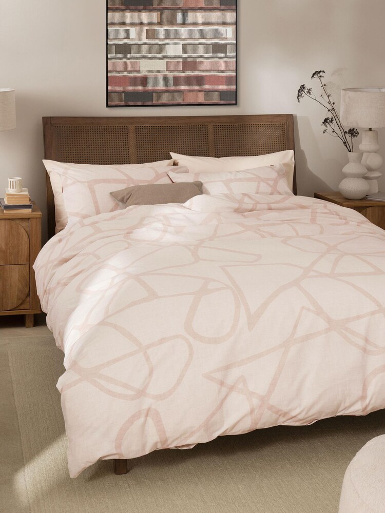 Rust Brown/Ecru Cream Reversible Abstract Duvet Cover and Pillowcase Set - Image 2 of 5