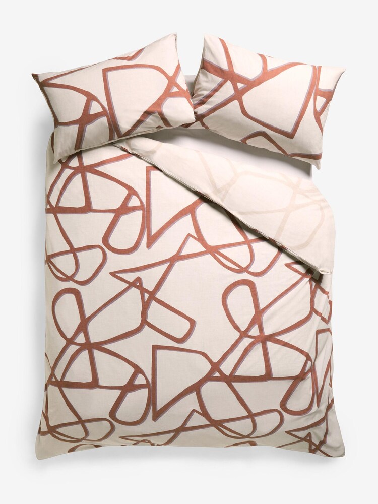 Rust Brown/Ecru Cream Reversible Abstract Duvet Cover and Pillowcase Set - Image 5 of 5
