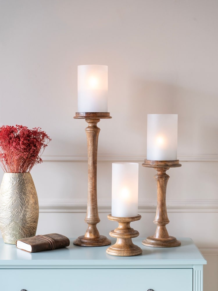 Laura Ashley White Frosted Pedestal Hurricane Candle Holder - Image 1 of 4