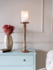 Laura Ashley White Frosted Pedestal Hurricane Candle Holder - Image 2 of 4