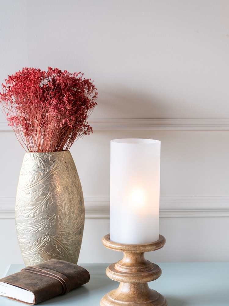 Laura Ashley White Frosted Pedestal Hurricane Candle Holder - Image 4 of 4