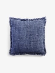 Blue 50 x 50cm Harlston Textured Fringe Cushion - Image 2 of 4